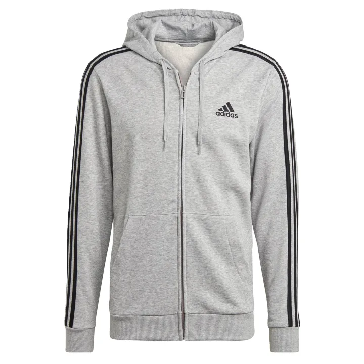 adidas Lifestyle Essentials French Terry 3-Stripes Full-Zip Hoodie Men Grey GK9034