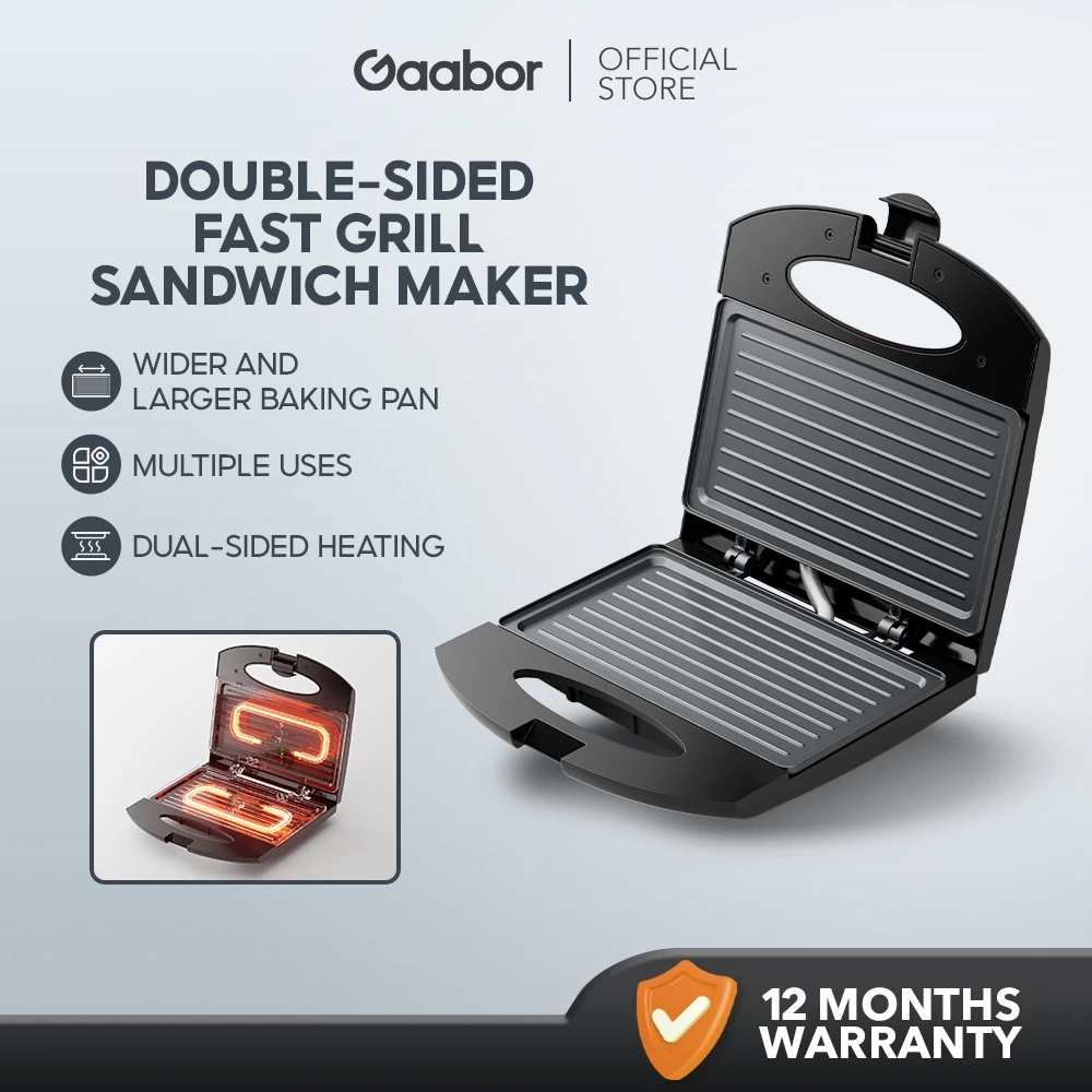 72% OFF【New arrival】GAABOR 800W Sandwich Maker Dual-Sided Fast Heating Non-Stick Grill Plate Easy Clean