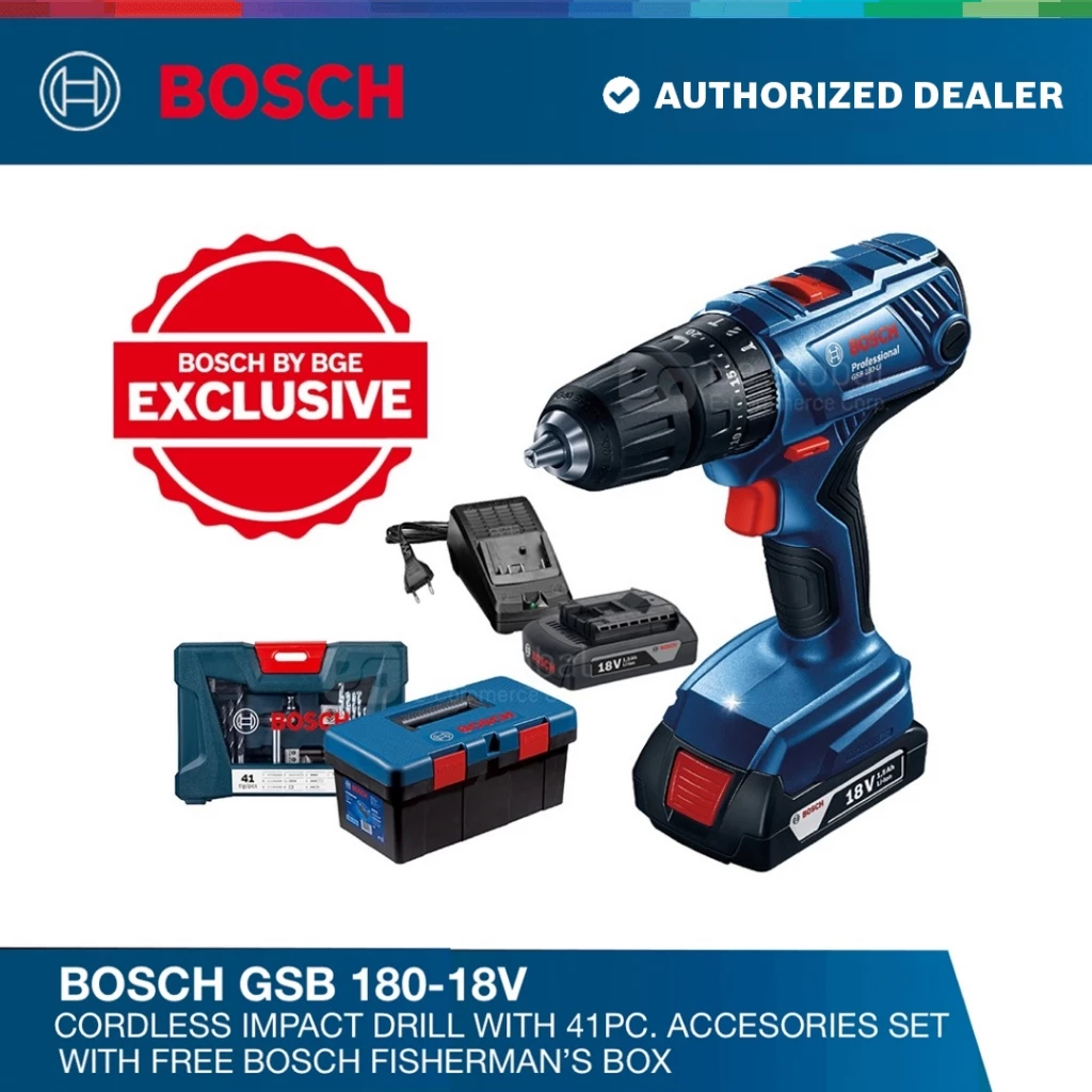 38% OFF Bosch GSB 180-18V Cordless Impact Drill with 41pc. Accessories Set with Free Bosch Fisherman's Box