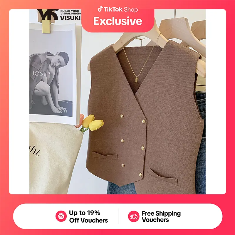 59% OFF VISUKING Women's Top Knitted Breasted Vest Sleeveless V-Neck Loose Premium