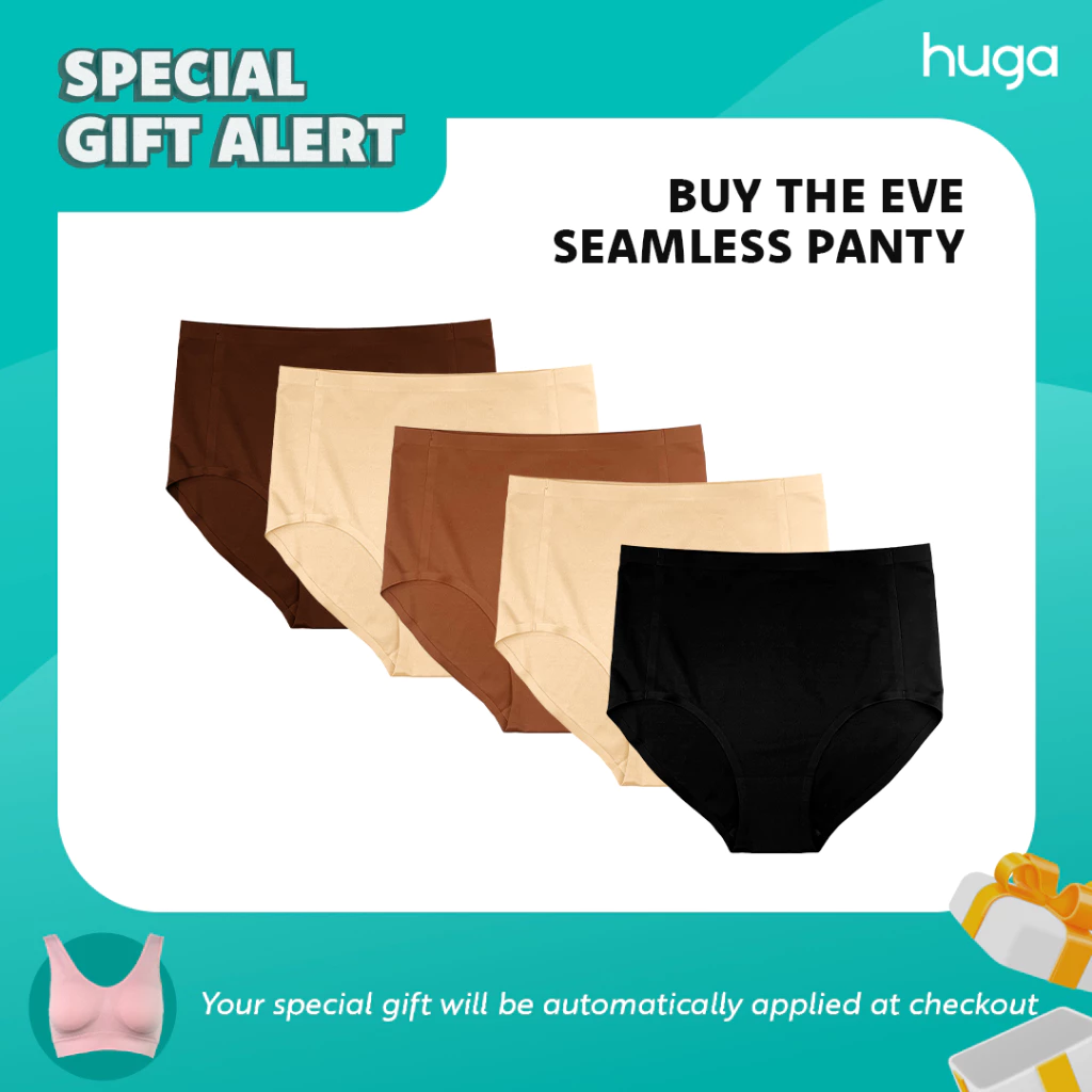 20% OFF Huga 5 in 1 Pack Eve Seamless Mid Waist Underwear S-3XL + FREE 1 Simply Fidelia Bra