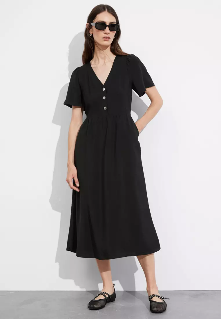 60% OFF Flutter-Sleeve Midi Dress