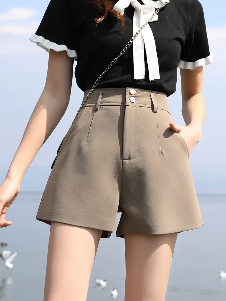 70% OFF LANGBOONESUIT Women's High-Waisted Wide-Legged Shorts for Spring Summer 2026 Thin Comfortable Loose Casual Pants Yellow Bottoms Basic Minimalist Basic Minimalist
