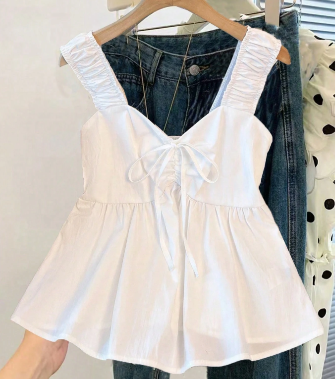 4% OFF Franclia Women's Tie Bow Decor Waist High Arm Plus Size Loose Fitting Tank Top