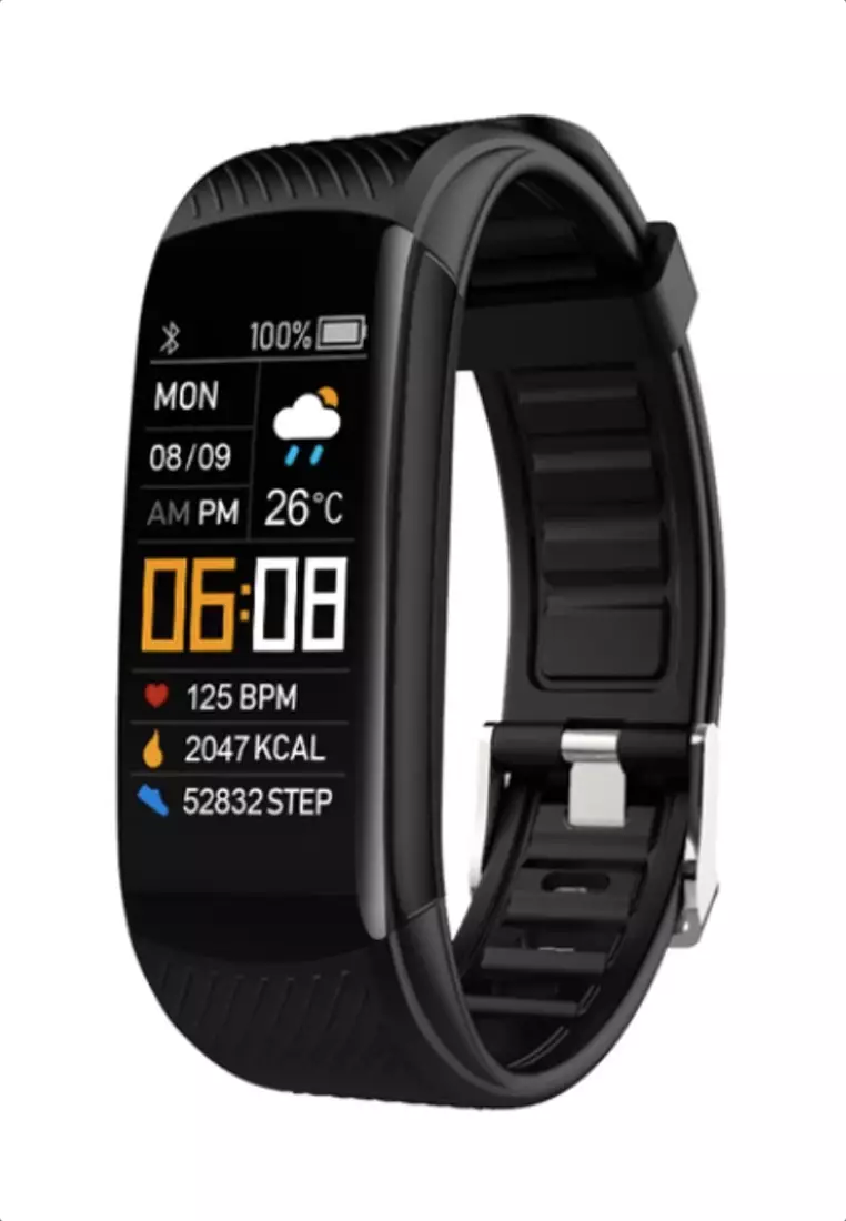 69% OFF Unisex IOS/Android IP Black Waterproof Fitness SmartWatch, Heart Rate Monitoring, Weather, Clock, with Black Rubber Strap