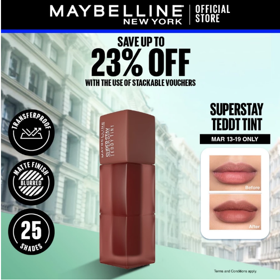 21% OFF Maybelline Superstay Teddy Tint - 12HR Longwear, Transferproof, Blurred Soft Matte Multi-Use Tint