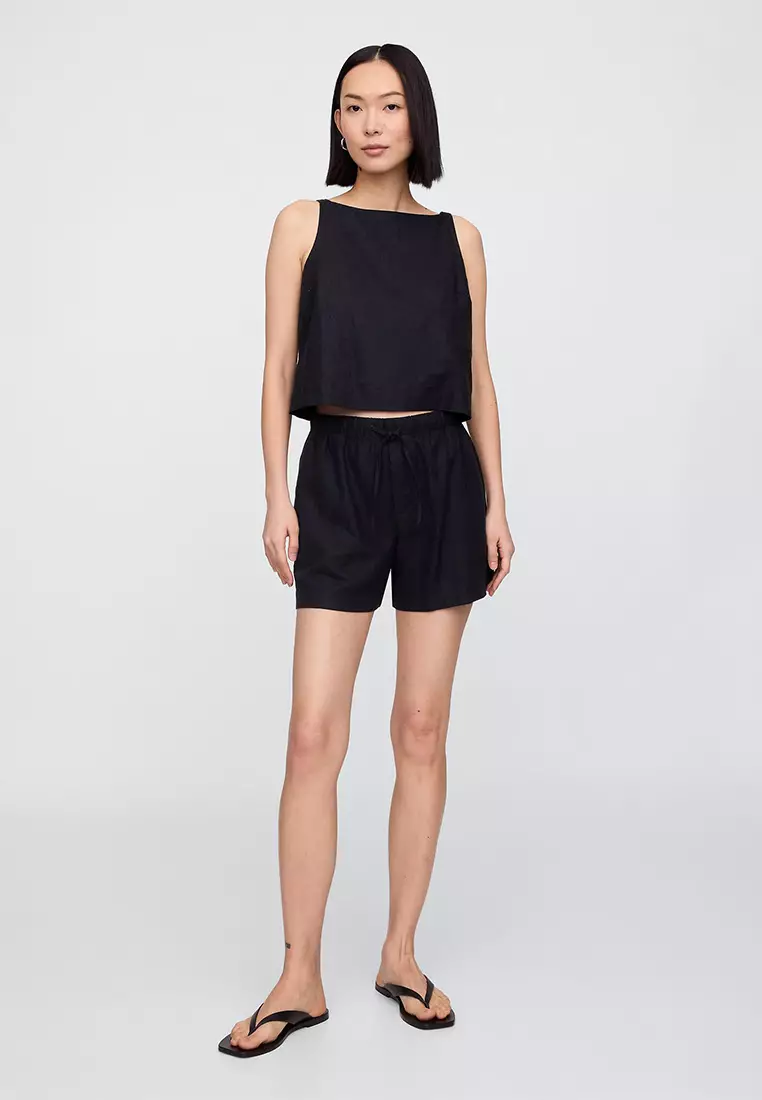 70% OFF 4" Mid Rise Pull-On Linen-Blend Shorts
