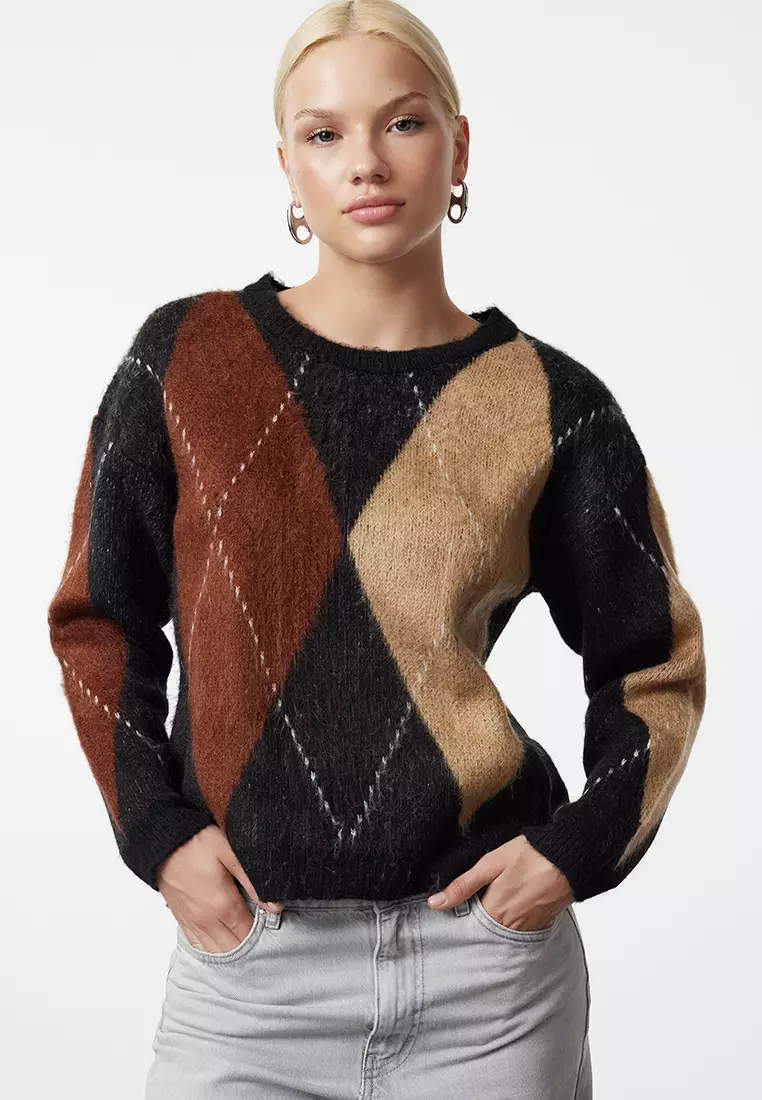 84% OFF Trendyol Black Block Soft Texture Knitwear Sweater