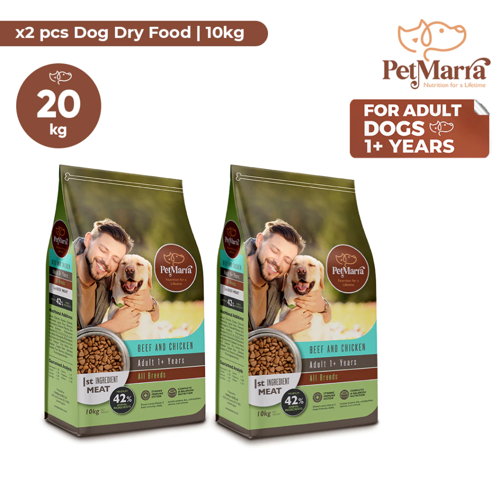 PetMarra Adult Dog Dry Food Ages 1 Year and Up Roast Beef and Chicken Liver Flavor 10kg BUNDLE OF 2