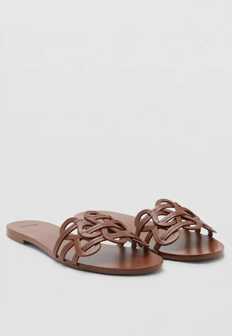 43% OFF Mango Leather Sandals with Intertwined Strap