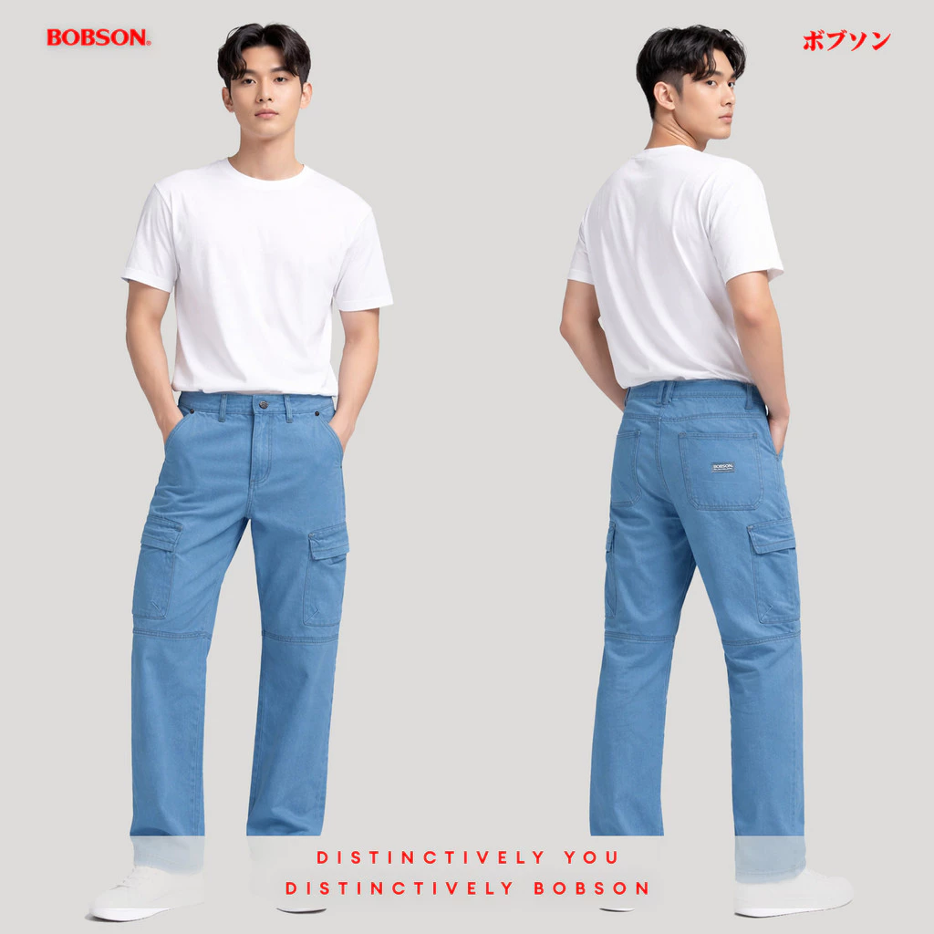 20% OFF Bobson Japanese Men's Basic Denim Pants Cargo Jeans Mid Waist 194766 (Medium Shade)