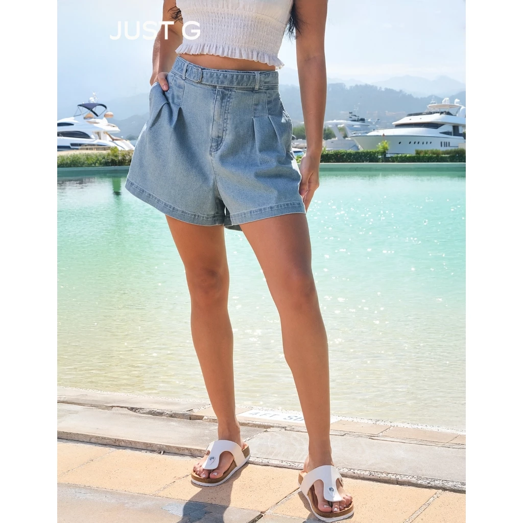 57% OFF Just G Highwaist Wide Leg Pleated Shorts With Belt