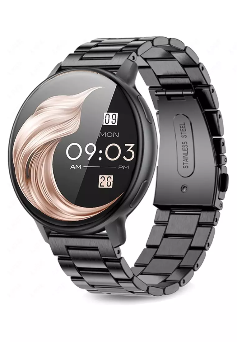 73% OFF Unisex Round Smart Watch - 1.39 inch Large HD Screen - IP Black with Stainless Steel Bracelet + 1 Free Rubber Strap - Black