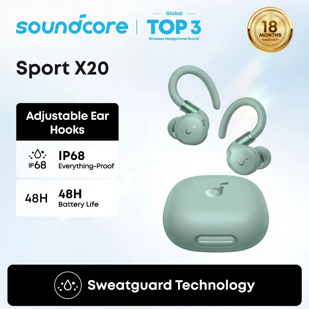 21% OFF Soundcore Sport X20 by Anker, True-Wireless Workout Earbuds, Rotatable and Extendable Ear Hooks, Noise Cancelling.