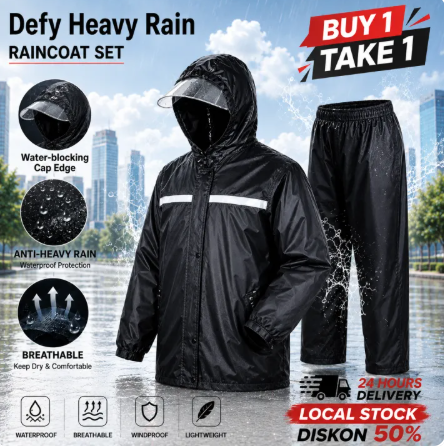 62% OFF （Buy1 Take1）Jumbo Motorcycle Raincoat Reflective Jacket Pants Set 100% Waterproof Anti-rain for Commute Heavy Duty