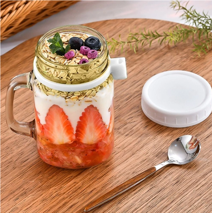 30% OFF 450ml Overnight Oats Jars Leakproof Yogurt Pot Milk Cup With Spoons Airtight Glass Food Container
