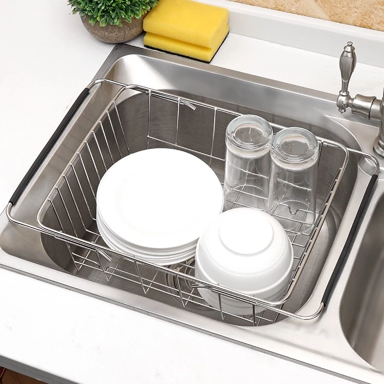 48% OFF Stainless Steel Adjustable Sink Dish Drain Rack Single Layer Expandable Fruit Bowl Drying Basket