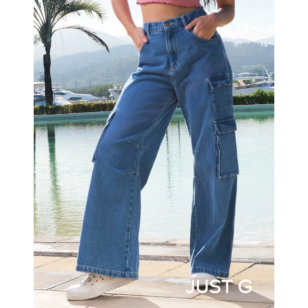 47% OFF Just G High Rise Wide Cargo Denim Jeans