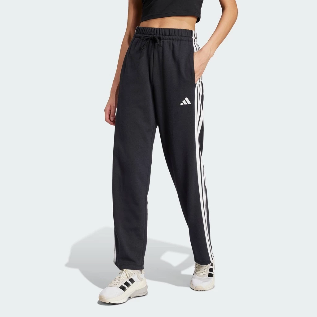 50% OFF adidas Lifestyle Essentials 3-Stripes Open Hem French Terry Pants Women Black JW7182