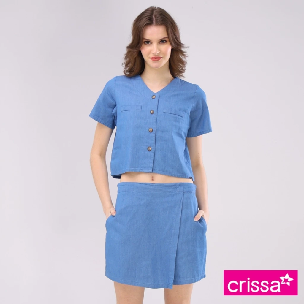 35% OFF Crissa Chambray 2 In 1 Blouse & Skorts CLST22-0021 [Terno for woman]