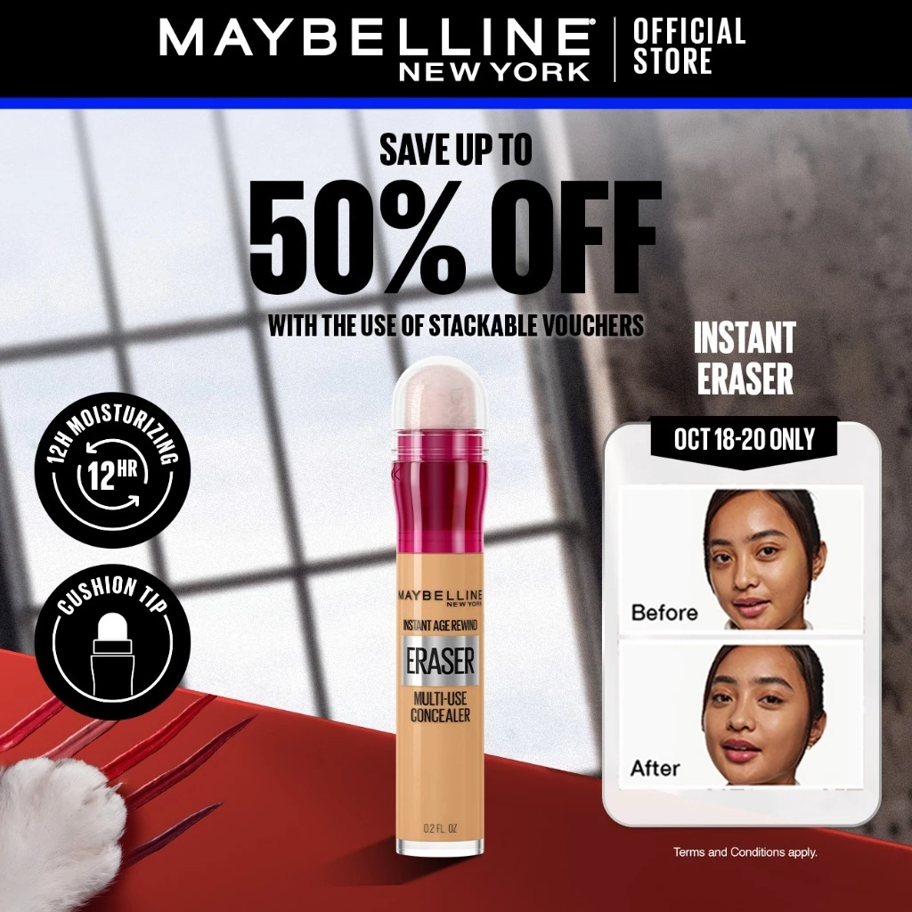 38% OFF Maybelline Instant Eraser 12HR Multi-use 2-in-1 Cushion Concealer & Treatment, Full Coverage