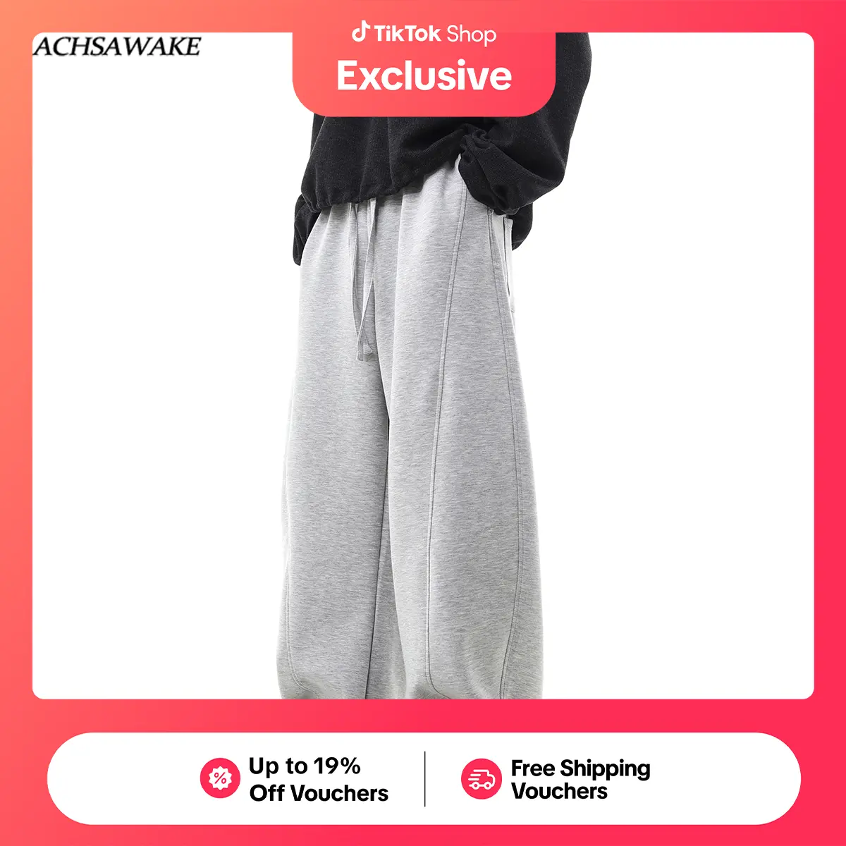 51% OFF ACHSAWAKE Men's Pants Sporty Relaxed Trendy Brand Loose Drawstring Gray Fashion Baggy Pants for Men