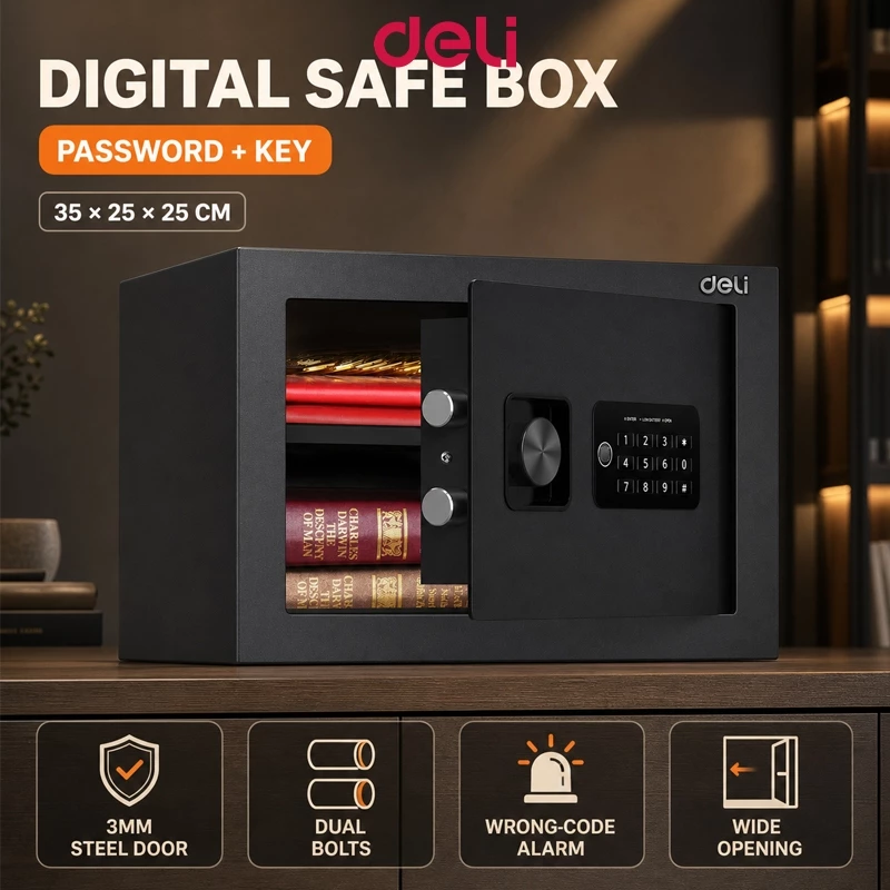 41% OFF Deli Electronic Safe Deposit Box Digital Lock Money Box With Lock And Key Anti-theft Safety Cash Box