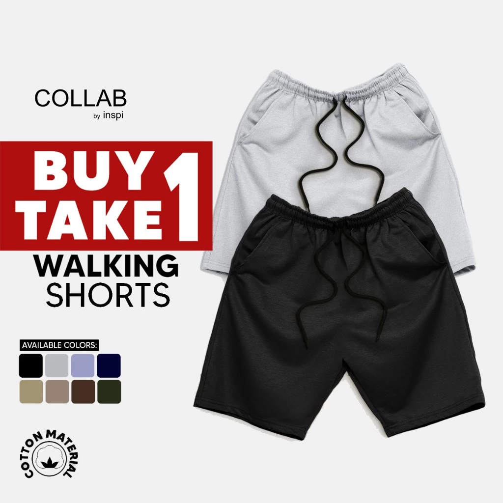 25% OFF COLLAB by Inspi BUY 1 TAKE 1 Walking Shorts for Men & Women with Drawstring & Pockets Plain Short