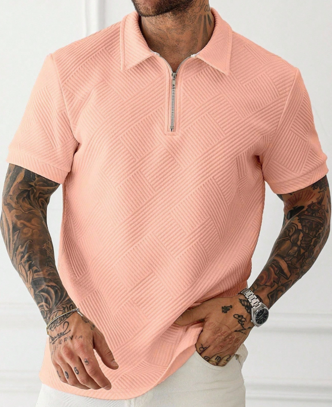 15% OFF Manfinity Homme Men's Solid Color Short Sleeve Casual Commuter Polo Shirt Mens Polo Shirt Zipper Polo Shirt Textured Polo Shirt Peach Polo Shirt Mens Casual Shirt
