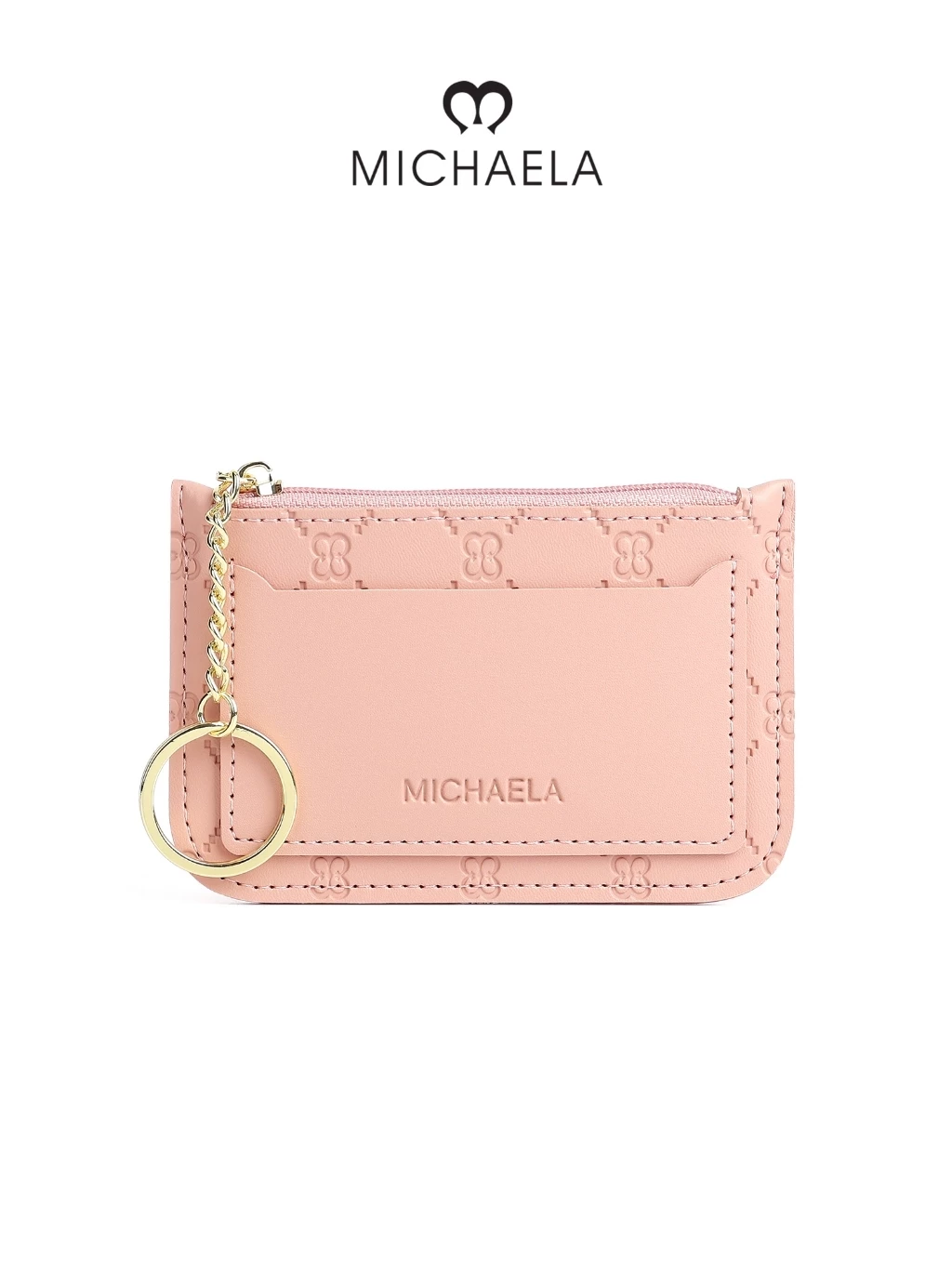 50% OFF MICHAELA Compact Coin Purse with Keychain Checkered Embossed Card Holder for Trips Gift WP7517107 XD