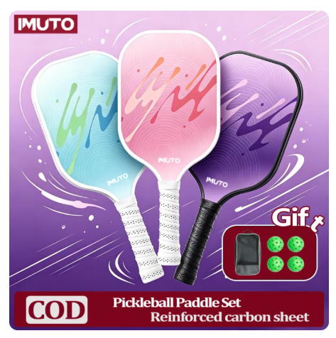 66% OFF IMUTO lightweight Pickleball Paddle Set Reinforced fiberglass carbon sheet light blue/pink/purple handles free gift bag with 4 green balls