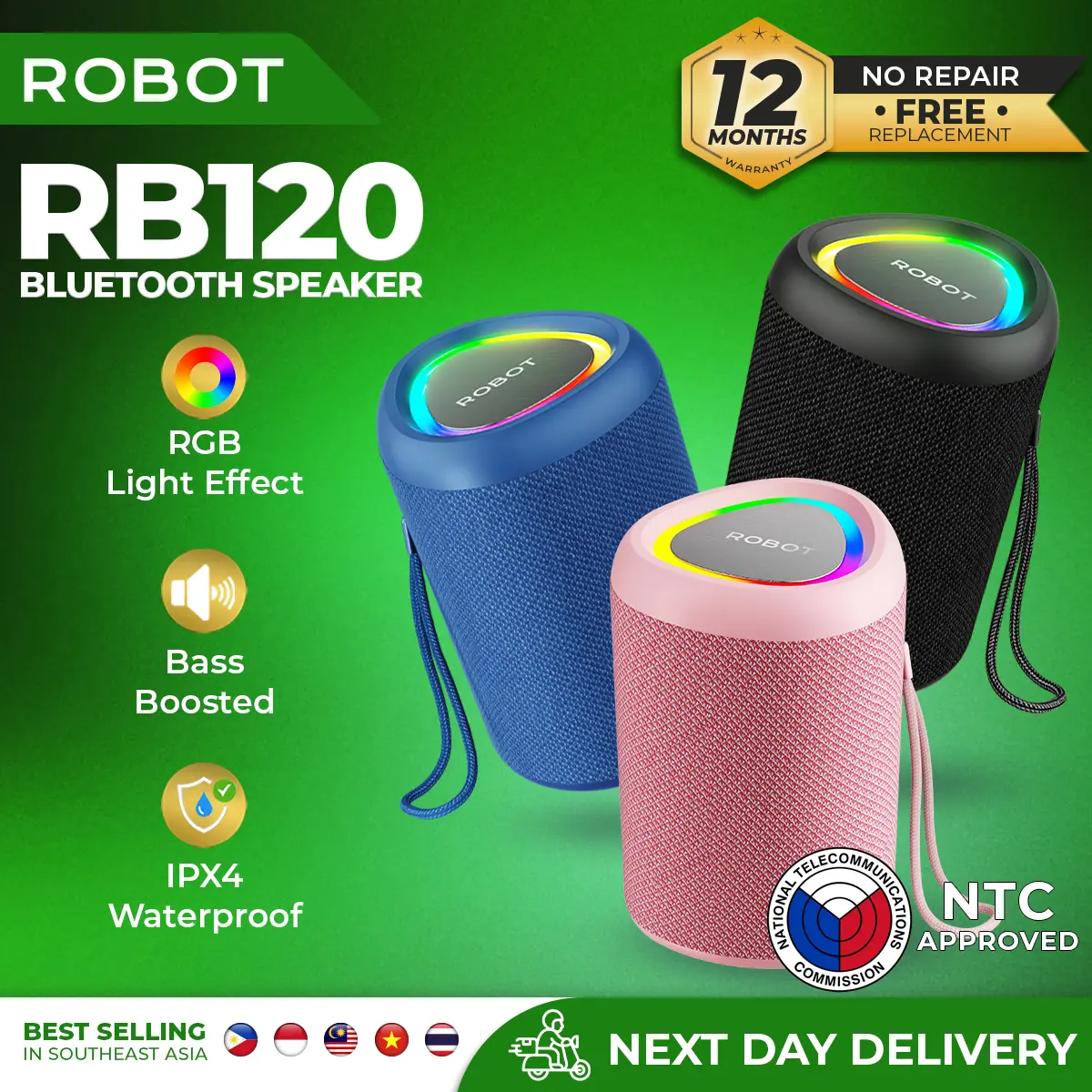 37% OFF ROBOT RB120 Bluetooth Speaker Ultra-Portable Design Hi-Fi Stereo Sound TWS Connection Super Bass  Hands-free Calling 12 Months Warranty Smartphone Audio