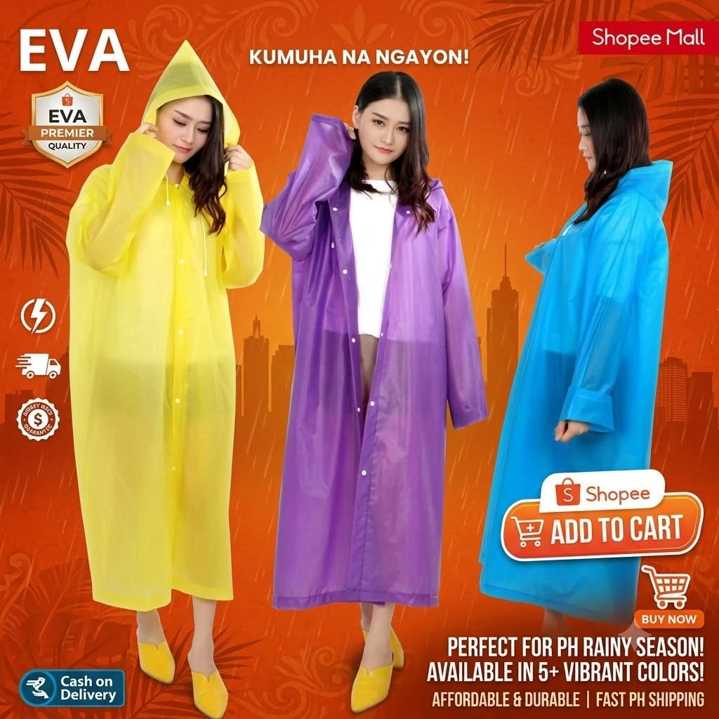 71% OFF cod EVA Lightweight Unisex Raincoat for Adult