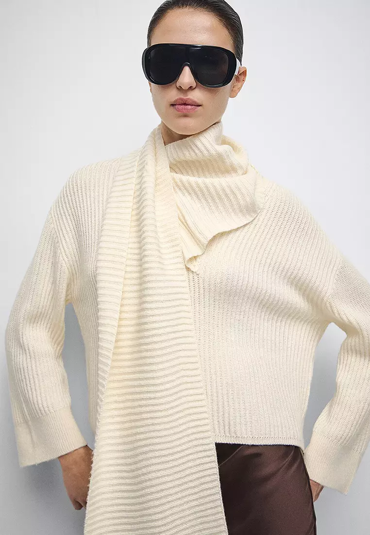 70% OFF Mango Ribbed Sweater With Scarf Detail
