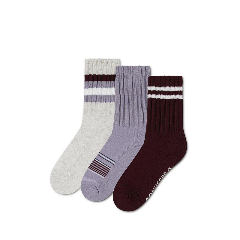 28% OFF Converse 3 Packs Striped Wavy Micro Women's Crew Socks - Deep Bordeaux