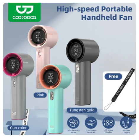 53% OFF GOOJODOQ 4000Mah Mini Fan Strong Wind 100 Wind Speeds Handheld Fan Digital Display Adjustable Rechargeable Electric Fan for Outdoor Sports