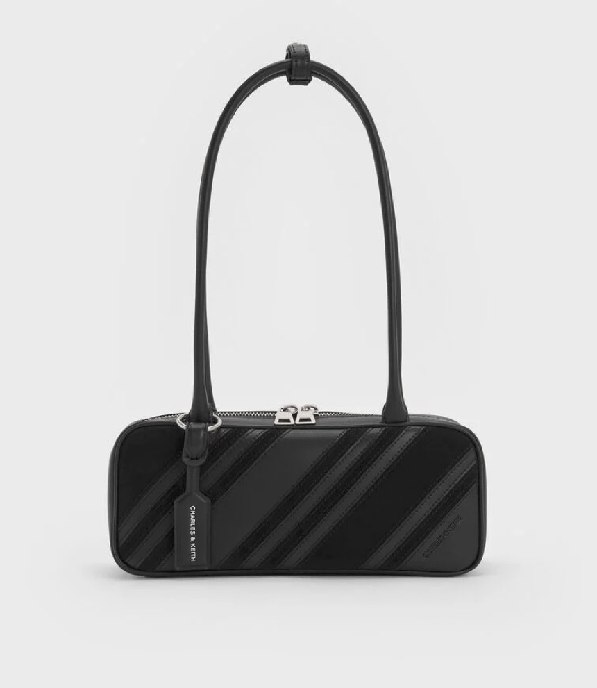 30% OFF Charles & Keith Zeya Striped Shoulder Bag - Noir