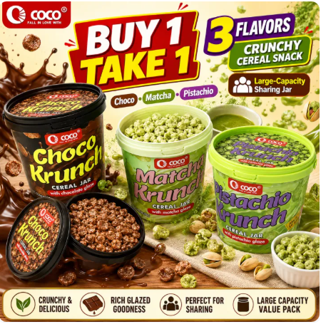 37% OFF 【BUY 1 TAKE 1】COCO Krunch Crunchy Cereal Snack Jar 350+70g/170g | Choco Matcha Pistachio Flavor | Chocolate Glaze Cereal Snack for Sharing