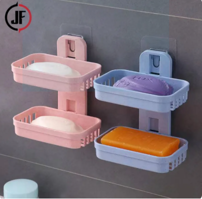 75% OFF Double-layer Hollow Holder Bathroom Drain Soap Box Suction Cup Soap Holder Wall Hanging Rack-Z370