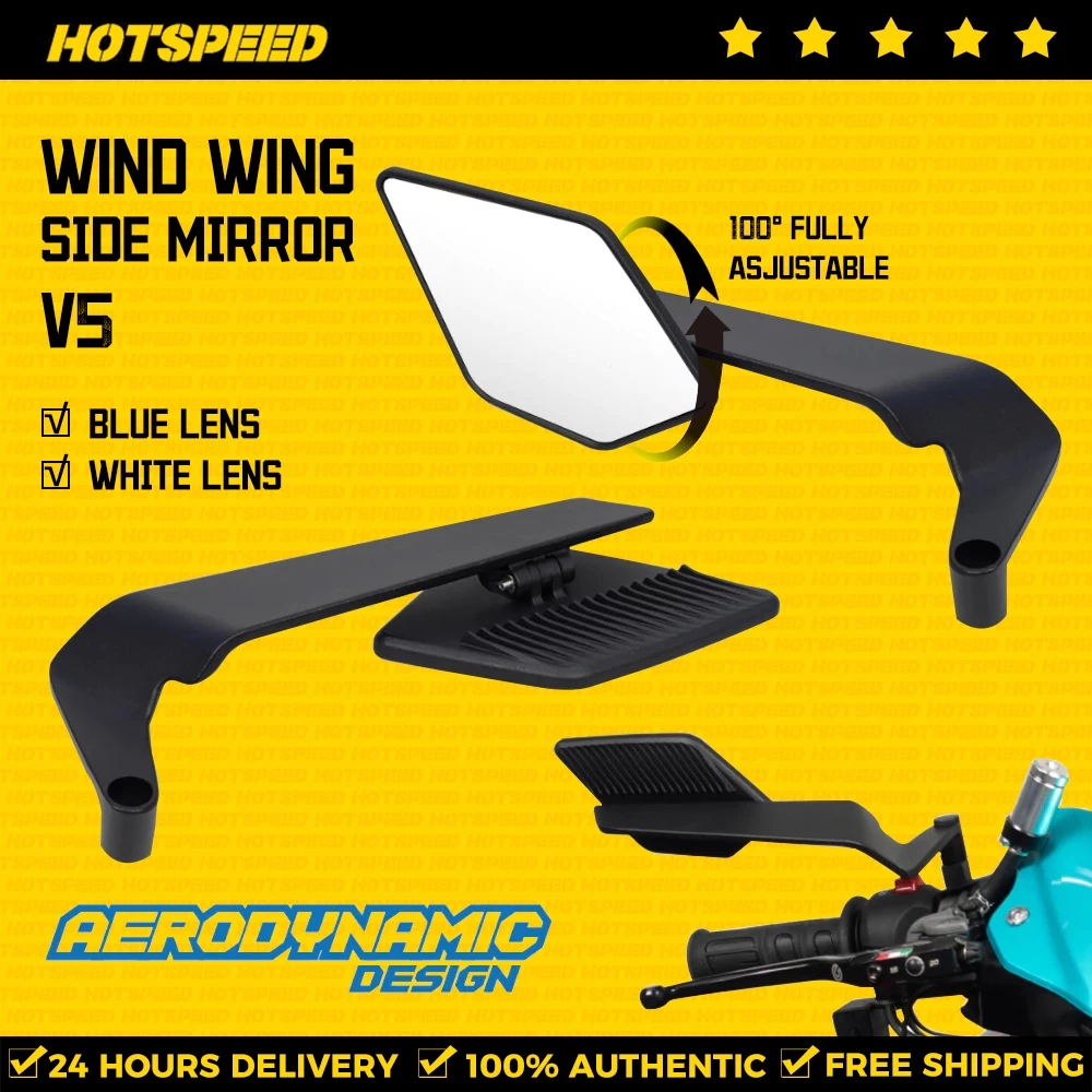 56% OFF HOTSPEED Side Mirror For Motorcycle Wind Wing Rotating V5 Aerodynamic Foldable Mirror Universal