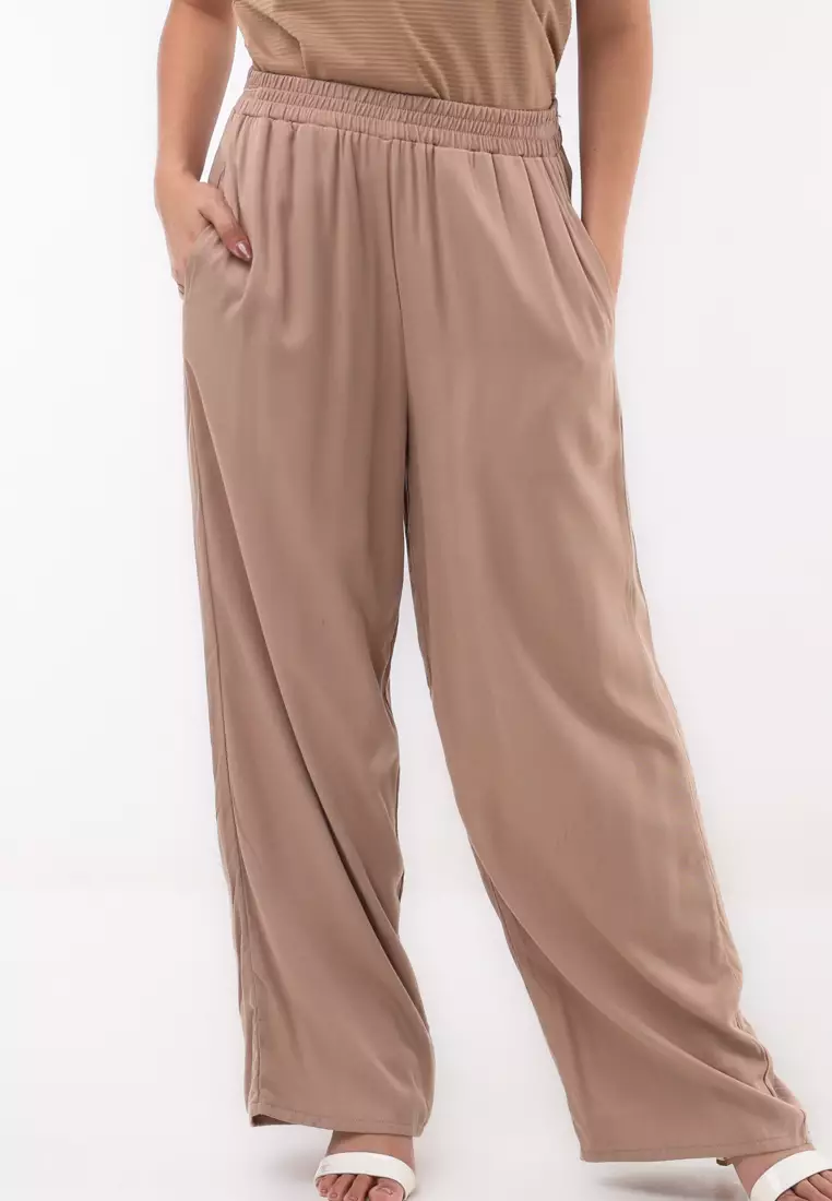 71% OFF Woven Plain S.Twill Wide Leg Pants
