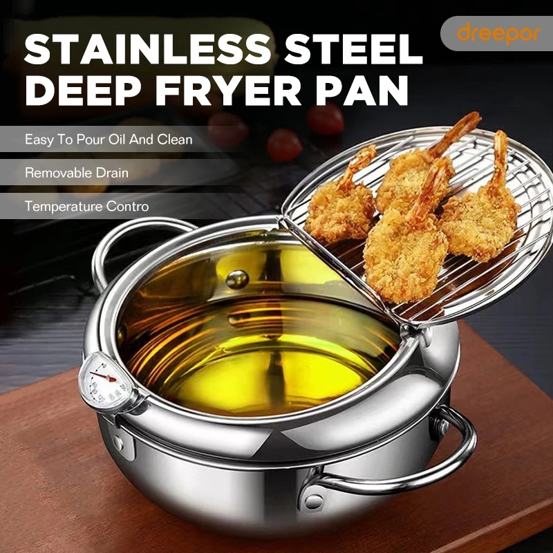 67% OFF Dreepor Deep Fryer Pan with Thermometer Stainless Steel Induction Compatible 20CM/24CM Fryer Pot
