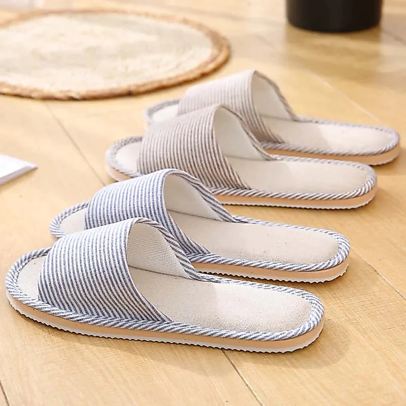 50% OFF Casual Striped Sandals House Slippers Home Slippers Flip Flops Flax Slippers Indoor Bedroom Women