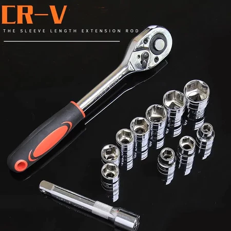 77% OFF 1/4 / 1/2 Inch CR-V Ratchet Socket Wrench Set CRV1214/CRV1212 Chromium-Vanadium Steel