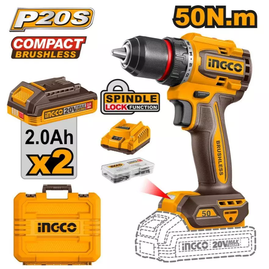 43% OFF INGCO Compact Cordless Drill 20V 50NM CDLI205062 ICPT