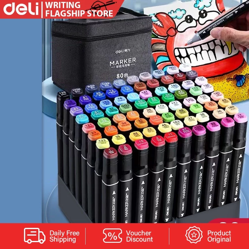 46% OFF Deli 30/40/60/80 Colors Alcohol Markers Set Art Marker Pen Highlighter Pen Set E70806