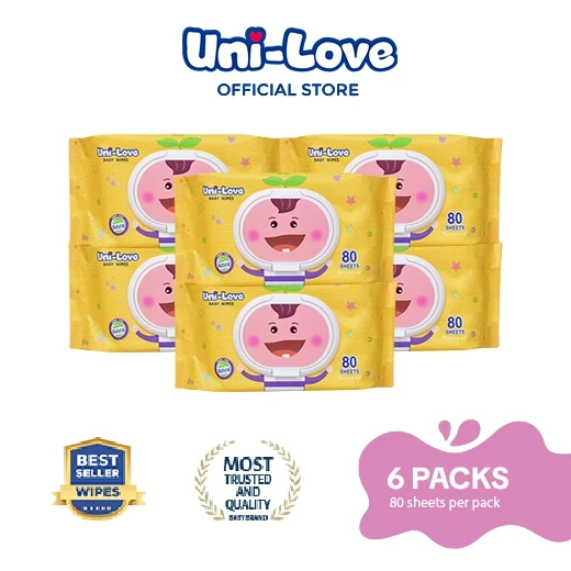 50% OFF UniLove Powder Scent Baby Wipes 80's Pack of 6 - Hypoallergenic | 99% Water