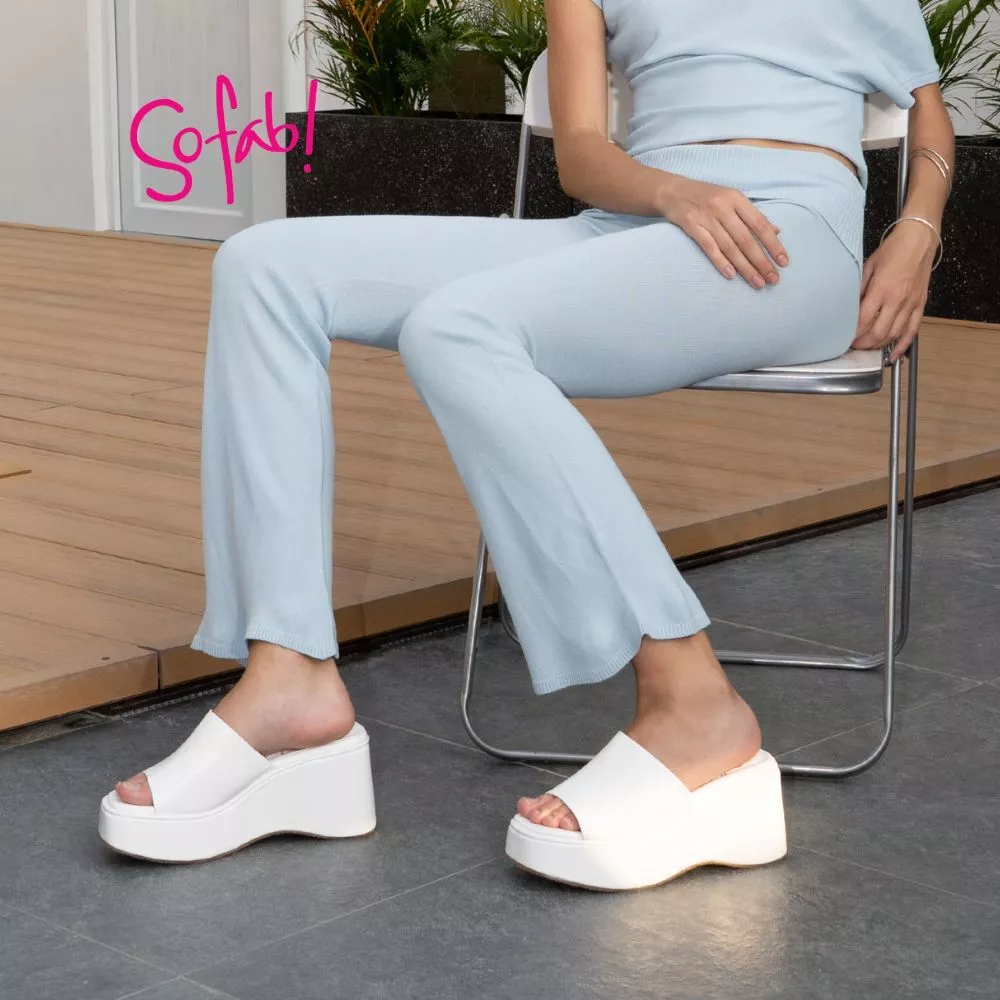 38% OFF Sofab! Yohan Platform Slides Synthetic Leather Wedge Sandals for Women
