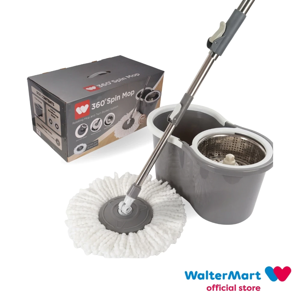 33% OFF WALTERMART 360° Spin Mop & Twin Bucket Stainless Steel Wringer Set with Free Extra Microfiber Refill