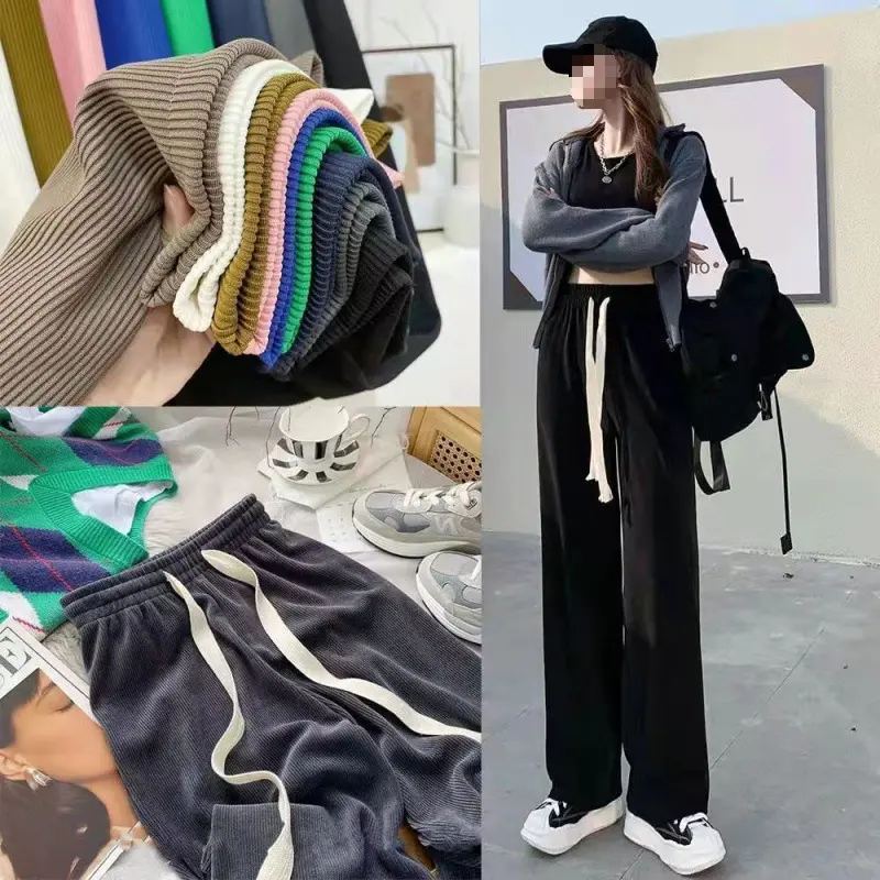 62% OFF Melody_M Straight Plain pant cotton spandex Korean Style freesize drawstring loose Wide Leg Pants #SGW Trouser Womenswear